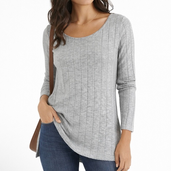 By Anthropologie Sweaters - BY ANTHROPOLOGIE Scoop Neck Gray Ribbed Sweater Top Parisian Minimalist Size S